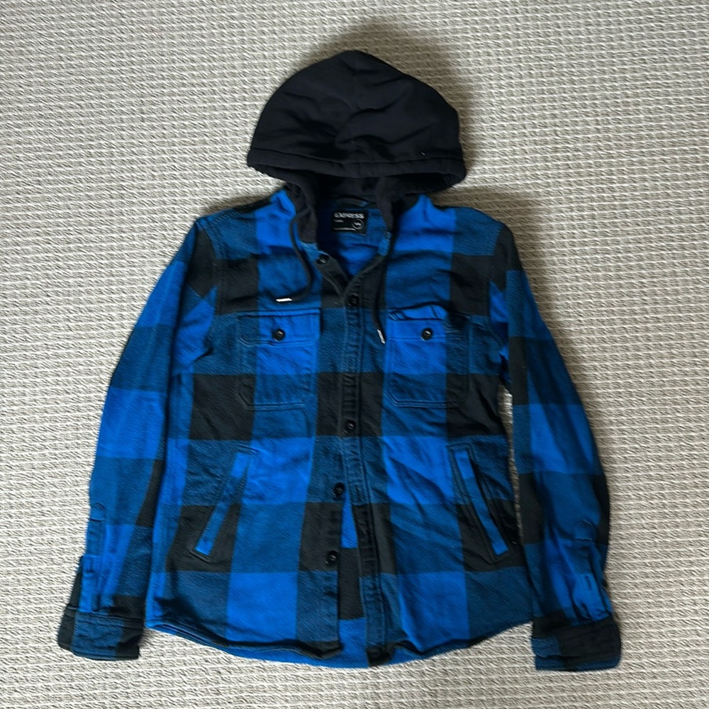 Express men’s hooded flannel button up